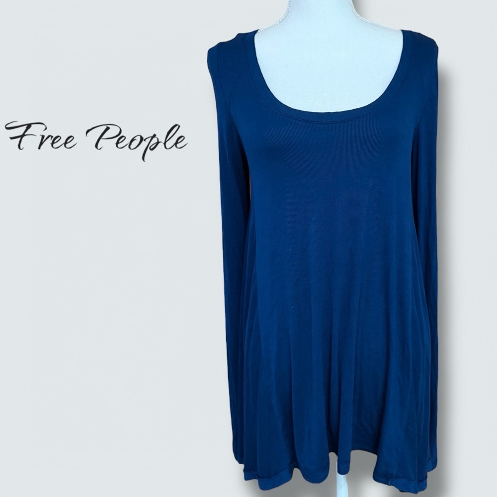 Women's Free People Tunic Top Size M Blue Long Sleeve